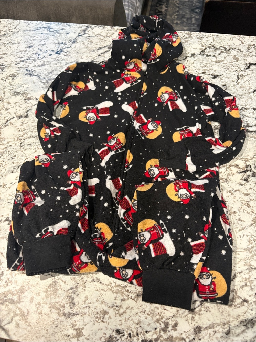 Falls Creek Black Hooded Kids Pajama Top with Santa and Moon Print